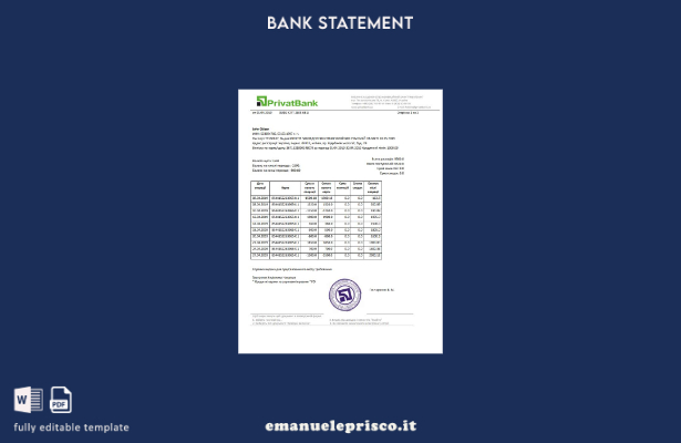 modello di parola di estratto conto Ucraina Privatbank stile verificato